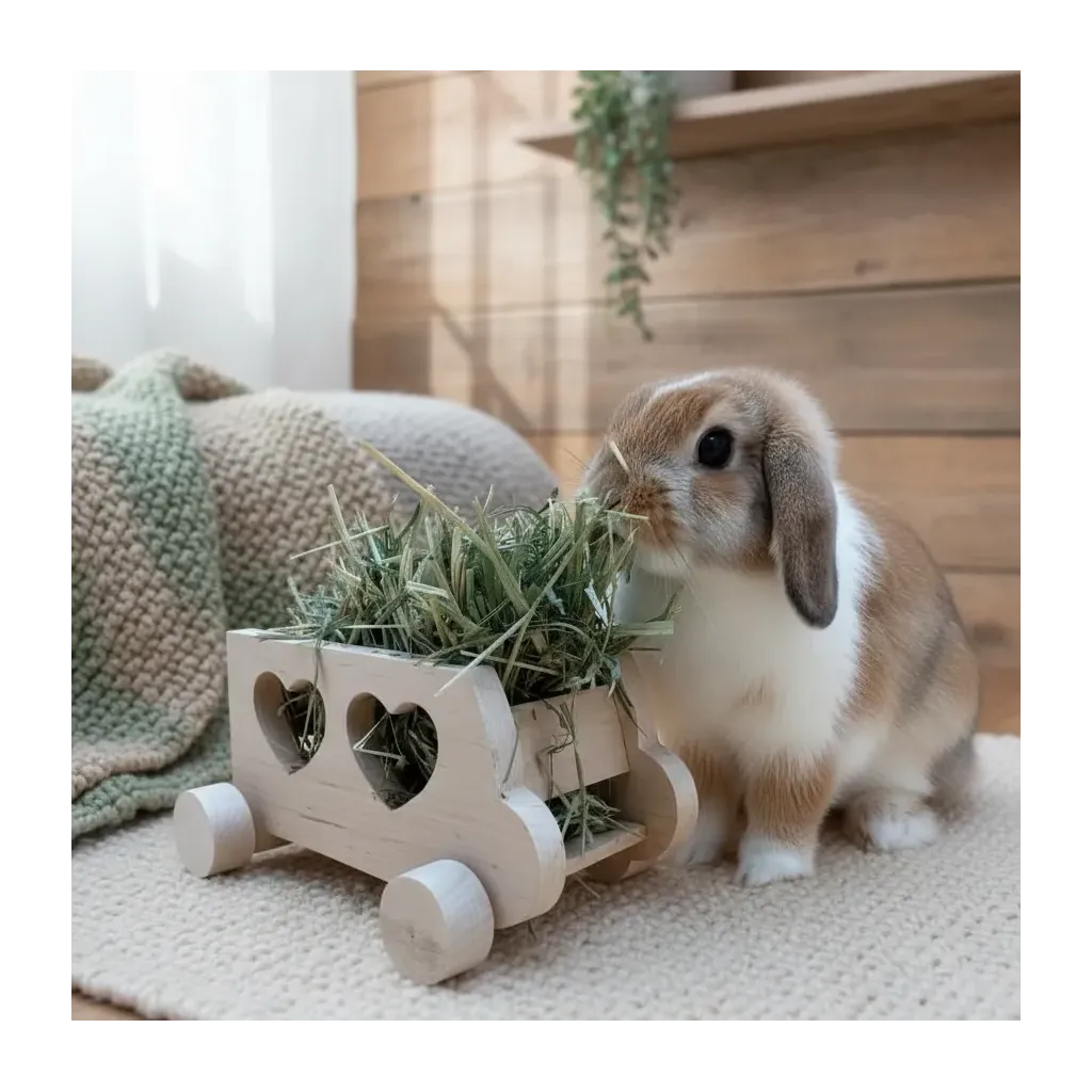 Mangeoire &agrave; foin pour lapins en bois - Petite voiture