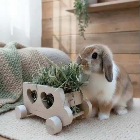 Mangeoire &agrave; foin pour lapins en bois - Petite voiture - Bun Box Society