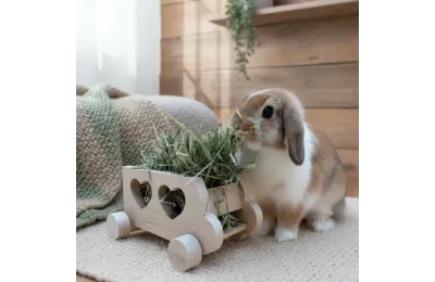 Holz-Heuraufe mit Rollen f&uuml;r Kaninchen | Handgefertigtes Spielzeug & Futterstelle | Bun Box Society