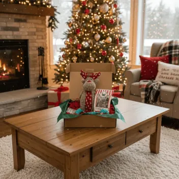 Caja de Navidad para perros medianos &ndash; Juguetes & snacks festivos &ndash; Merlin & Cie