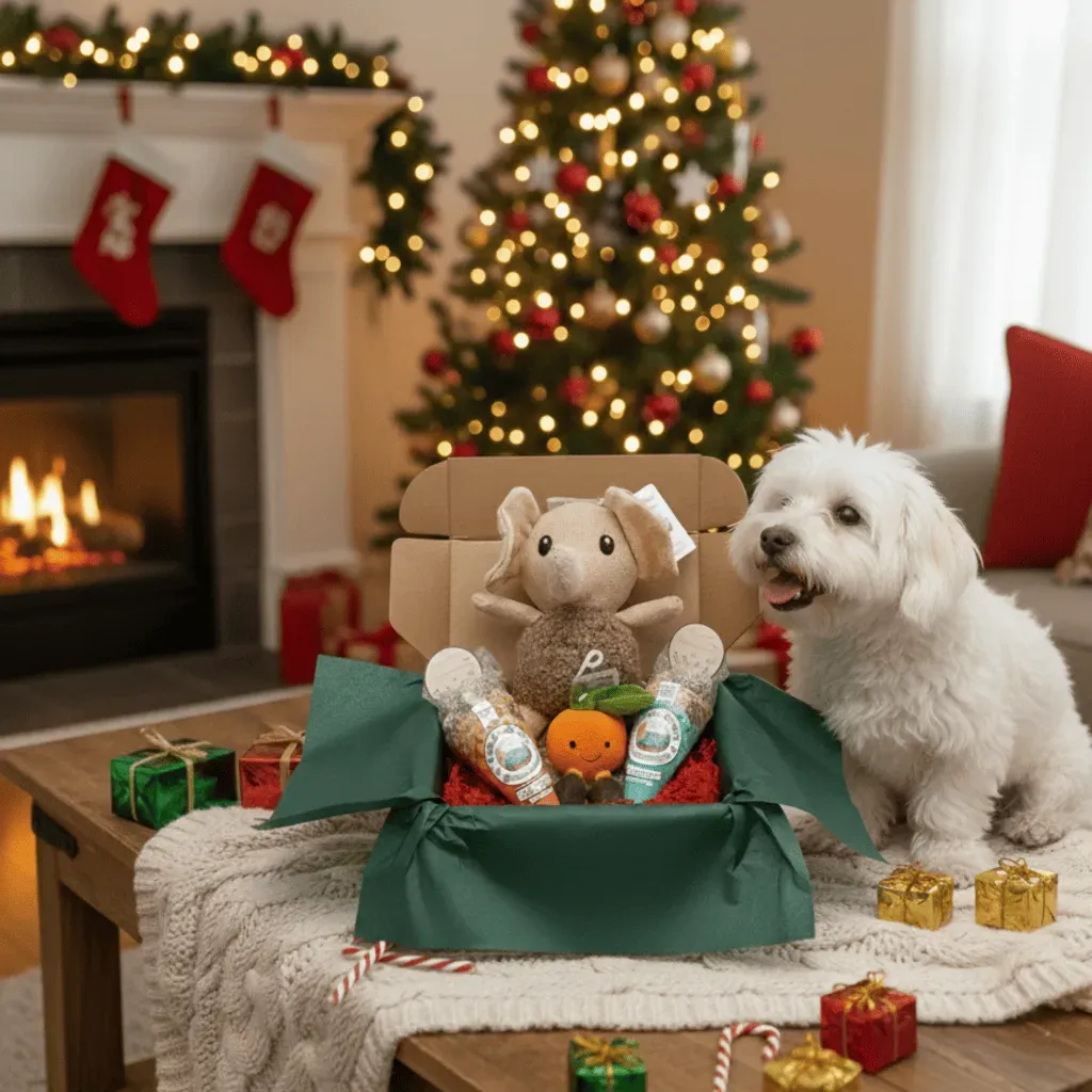 Coffret de No&euml;l petits chiens &ndash; Jouets doux & friandises gourmandes