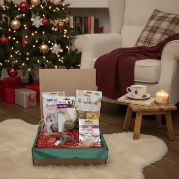 Weihnachtsbox f&uuml;r Katzen &ndash; Spielzeuge & festliche Leckereien &ndash; Merlin & Cie