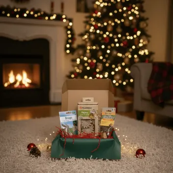 Kerstcadeaubox voor konijnen &ndash; Natuurlijke speeltjes & fruitige lekkernijen