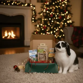 Kerstcadeaubox voor konijnen &ndash; Natuurlijke speeltjes & fruitige lekkernijen &ndash; Merlin & Cie