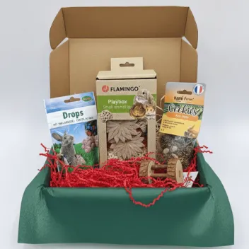 Coffret de No&euml;l pour lapins &ndash; Jouets nature & douceurs aux fruits &ndash; Merlin & Cie