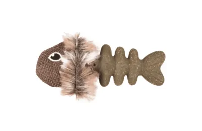 Jouet pour chat &ndash; Ar&ecirc;te de poisson en textile avec cataire (catnip) - Flamingo