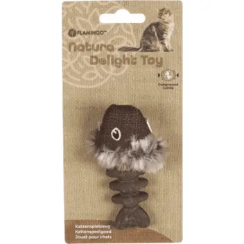 Jouet pour chat &ndash; Ar&ecirc;te de poisson en textile avec cataire (catnip) - Flamingo