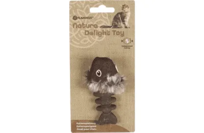 Juguete para gatos &ndash; Espina de pez de tela con hierba gatera - Flamingo