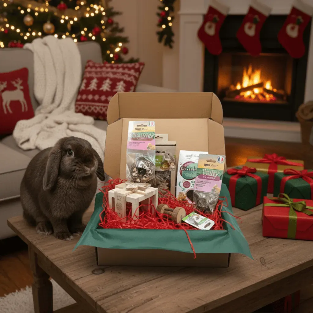 Coffret de No&euml;l pour lapins &ndash; Jouets & gourmandises naturelles