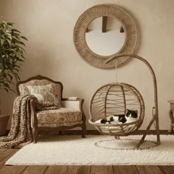 Niche &agrave; bascule en jute naturelle pour chats et petits chiens &ndash; Design & confort - Funny Zoo
