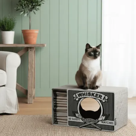 Rascador y escondite de cart&oacute;n de dise&ntilde;o para gatos &ndash; Forma caja de cerillas - District 70