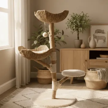 Arbre &agrave; chat design en bois naturel &ndash; Griffoir, plateformes & couchage - Hamiform