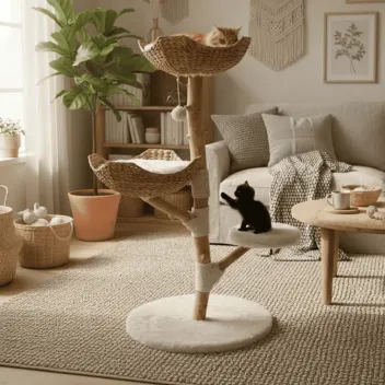 Design Cat Tree in Natural Wood &ndash; Scratching Posts, Platforms & Resting Areas
