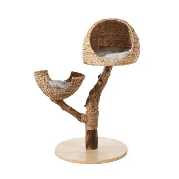 Design Cat Tree in Natural Wood &ndash; Platforms, Scratching Areas & Resting Space - Hamiform