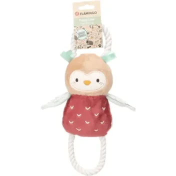 Peluche hibou pour chiots et petits chiens &ndash; Avec corde &agrave; mordiller (38 cm) - Flamingo