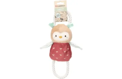 Peluche hibou pour chiots et petits chiens &ndash; Avec corde &agrave; mordiller (38 cm) - Flamingo