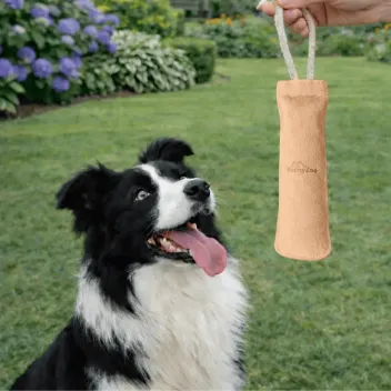 Giocattolo naturale per cani &ndash; Manicotto in pelle scamosciata con corda