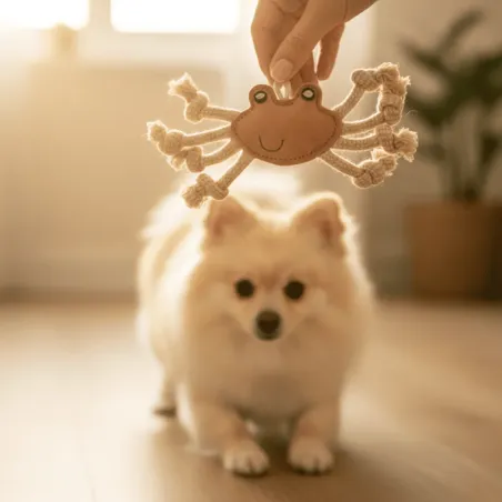 Natuurlijk hondenspeelgoed van su&egrave;de &ndash; Krab met touw voor puppy&rsquo;s en kleine honden
