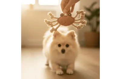 Natural Suede Dog Toy &ndash; Crab with Rope for Puppies and Small Dogs