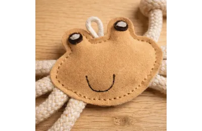Natural Suede Dog Toy &ndash; Crab with Rope for Puppies and Small Dogs - Funny Zoo