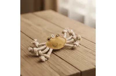 Natural Suede Dog Toy &ndash; Crab with Rope for Puppies and Small Dogs - Funny Zoo