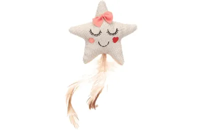 Cat Toy &ndash; Fabric Star with Catnip and Feathers - Flamingo