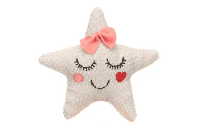 Juguete para gatos &ndash; Estrella de tela con hierba gatera y plumas - Flamingo