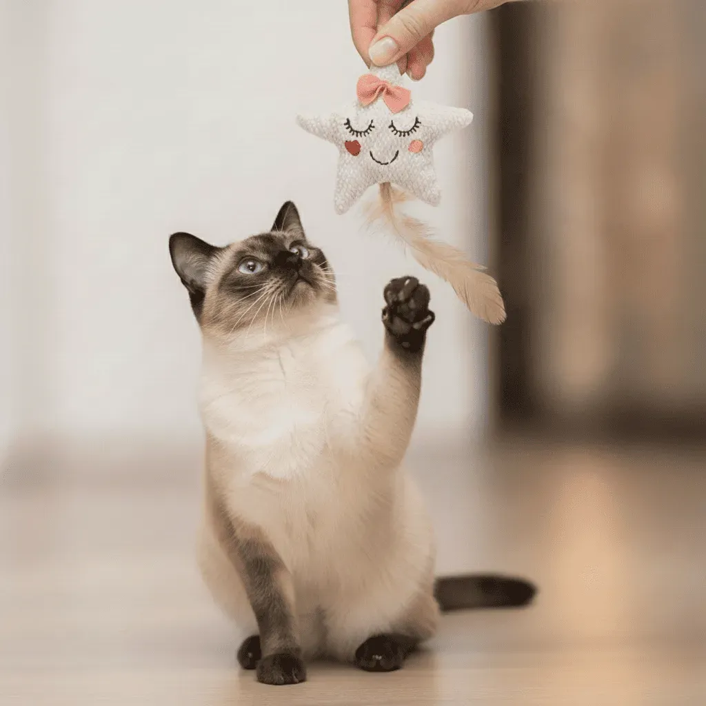 Cat Toy &ndash; Fabric Star with Catnip and Feathers