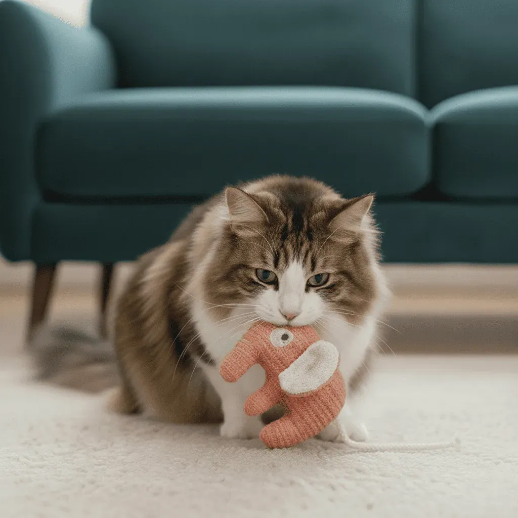 Toy for Cats &ndash; Small Fabric Elephant with Rope