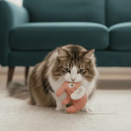 Spielzeug f&uuml;r Katzen &ndash; Kleiner Stoffelefant mit Schnur