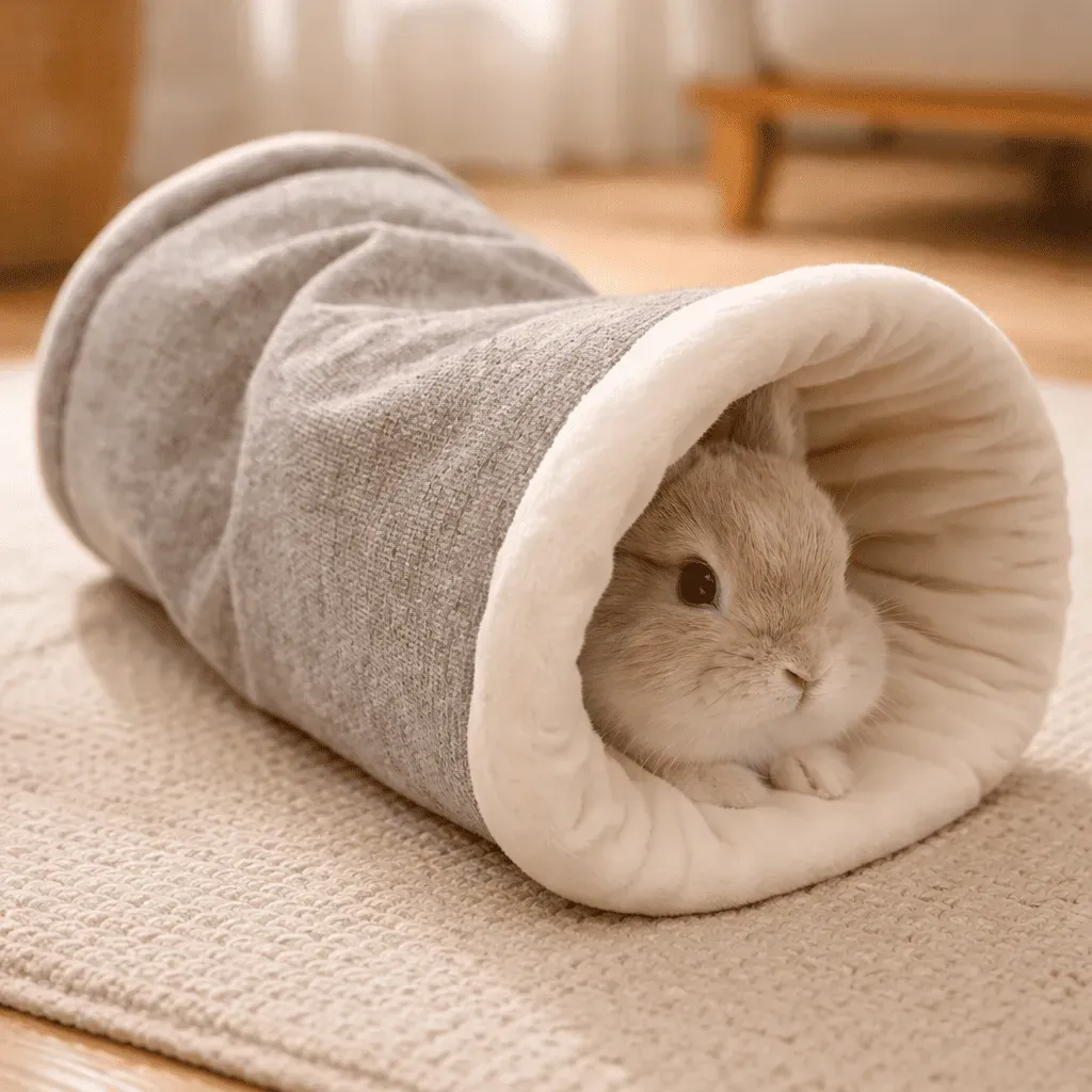 Tunnel pour lapins &ndash; Tunnel douillet en tissu, lit et cachette