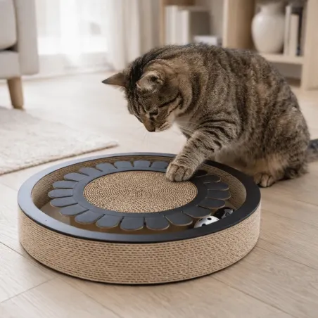 Flower Cat Scratcher & Chase Toy &ndash; With Jingle Balls &ndash; Black or White &ndash; District 70