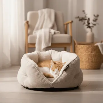 Lit pani&egrave;re pour chats en velours c&ocirc;tel&eacute; &ndash; Cocooning, confortable et lavable - District 70