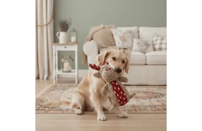 Jouet chien peluche douce &ndash; forme de r&ecirc;ne &ndash; avec couinement &ndash; taille standard