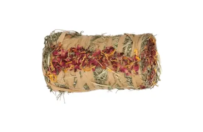 Natural treat &ndash; hay roll with flowers - Flamingo