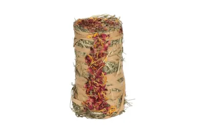 Natural treat &ndash; hay roll with flowers - Flamingo