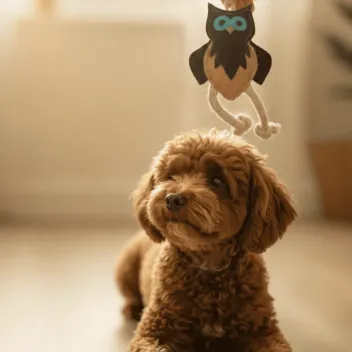 Jouet naturel pour chiots et petits chiens &ndash; hibou en daim avec cordes - Funny Zoo