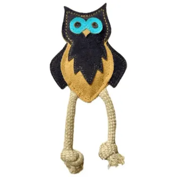 Natural toy for puppies and small dogs – suede owl with ropes - Funny Zoo