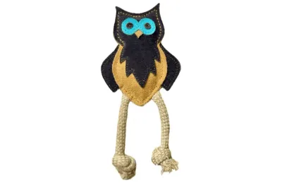 Natural toy for puppies and small dogs &ndash; suede owl with ropes - Funny Zoo