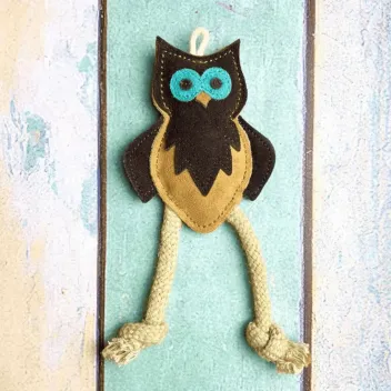 Jouet naturel pour chiots et petits chiens &ndash; hibou en daim avec cordes - Funny Zoo
