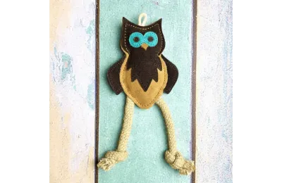 Natural toy for puppies and small dogs &ndash; suede owl with ropes - Funny Zoo