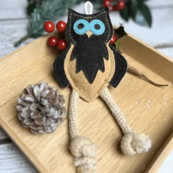 Jouet naturel pour chiots et petits chiens &ndash; hibou en daim avec cordes - Funny Zoo