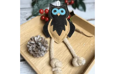 Gioco naturale per cuccioli e cani di piccola taglia &ndash; gufo in pelle scamosciata con corde - Funny Zoo