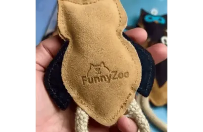 Natural toy for puppies and small dogs &ndash; suede owl with ropes - Funny Zoo