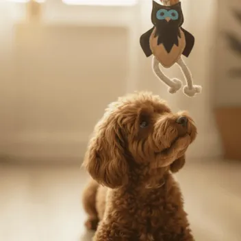 Natural toy for puppies and small dogs &ndash; suede owl with ropes - Funny Zoo