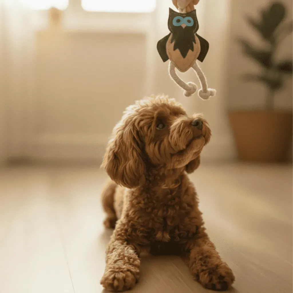 Juguete natural para cachorros y perros peque&ntilde;os &ndash; b&uacute;ho de ante con cuerdas