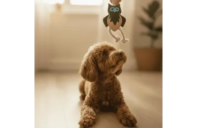 Natural toy for puppies and small dogs &ndash; suede owl with ropes