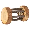 Natural bark wood roller toy with bell &ndash; for rabbits and small rodents - Flamingo