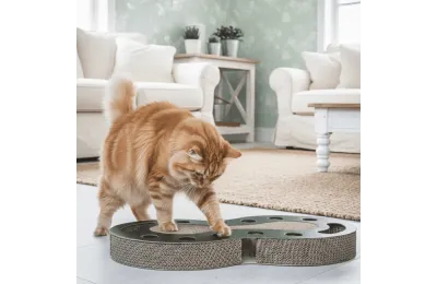 Ball track toy and scratching board for cats &ndash; Wavy shape (black or white) - District 70