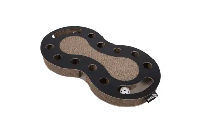 Jeu attrape balles et griffoir pour chats - Forme ondul&eacute;e  (noir ou blanc) - District 70